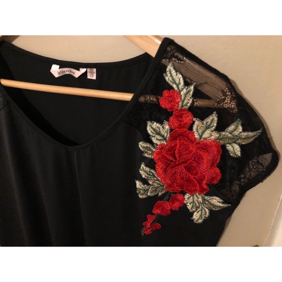 Rose detail black silky top - Picture 3 of 5